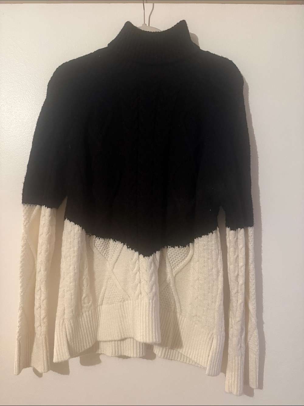 Topshop Black and Cream Colorblock Cable Turtleneck Sweater